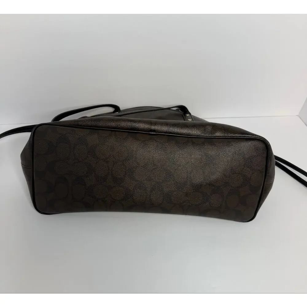 Coach F57842 Signature City Tote Brown Black Monogram PVC Leather Shoulder Bag